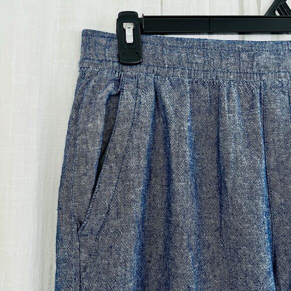 Old Navy Blue Linen Blend High Rise Wide Leg Cropped Pants Boho Earthy - Large - Picture 3 of 8